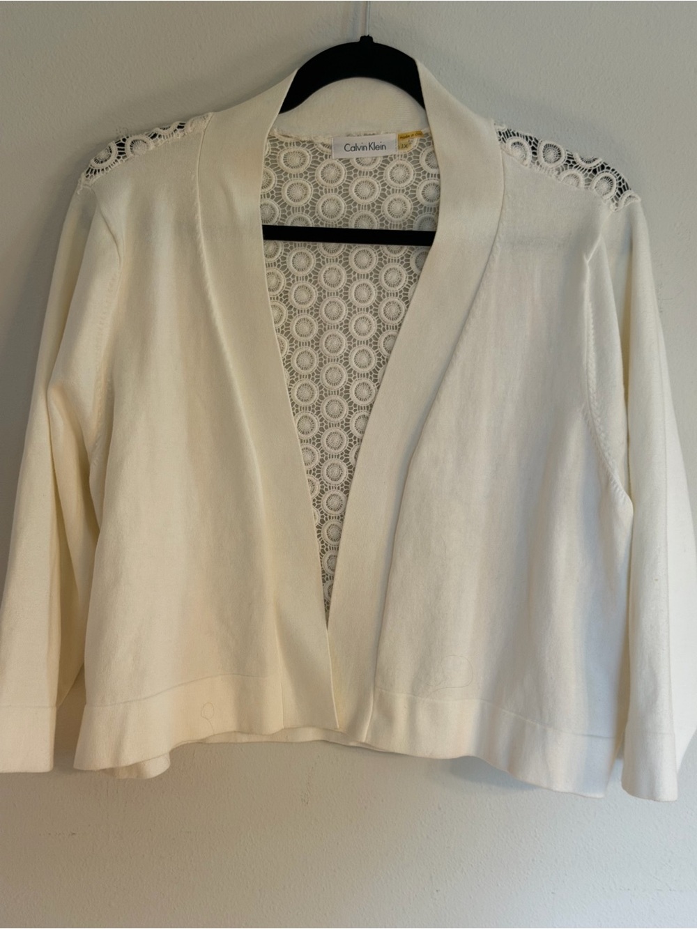Calvin Klein Open Front/Lace Back Bolero Sweater - Ivory Sz 1X
